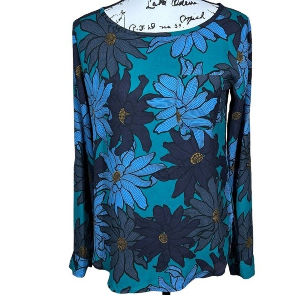 Ann Taylor LOFT Blue women top Floral sleeveless Hi/Lo blouse size XS